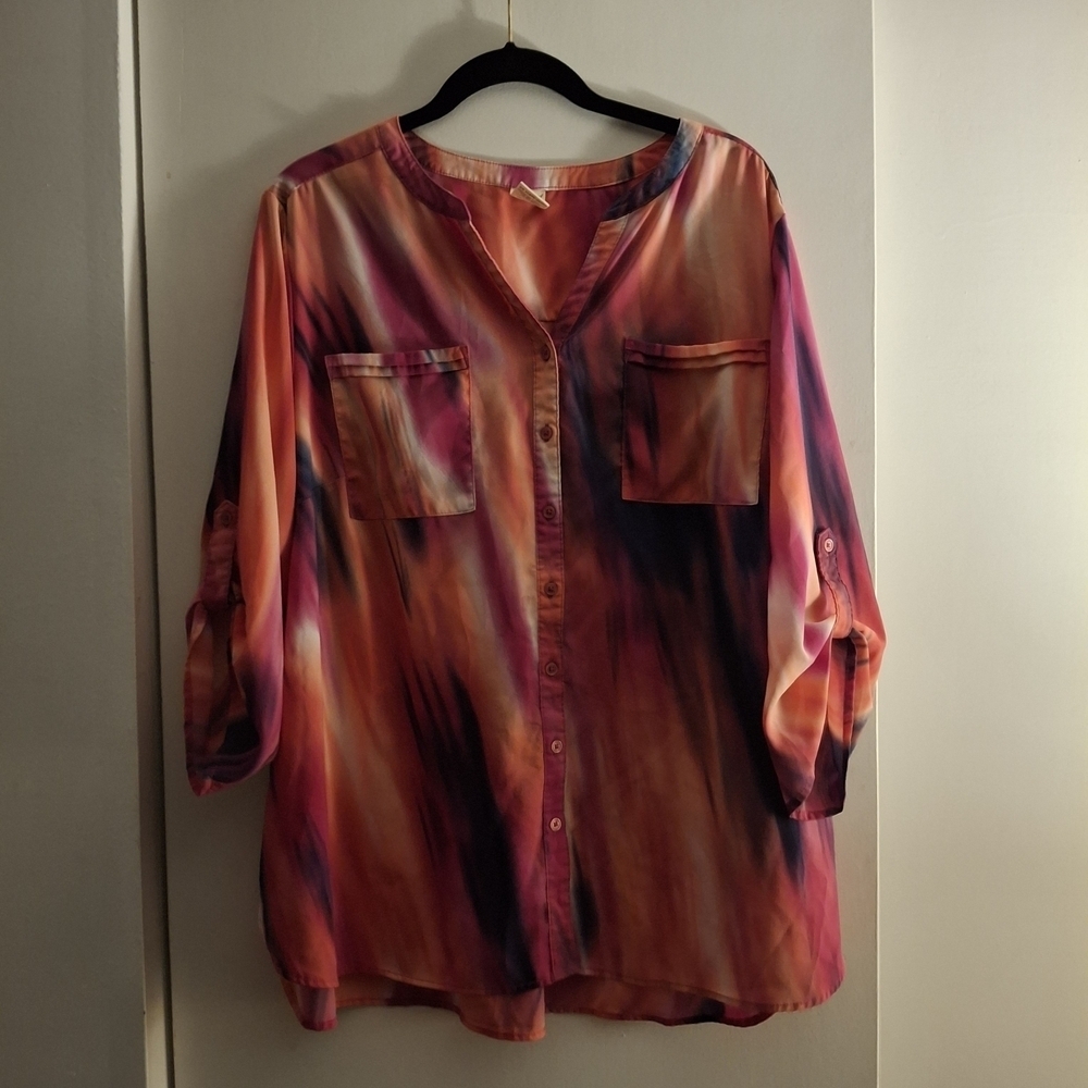 Faded Glory Pink and Orange Women's Button Down Shirt